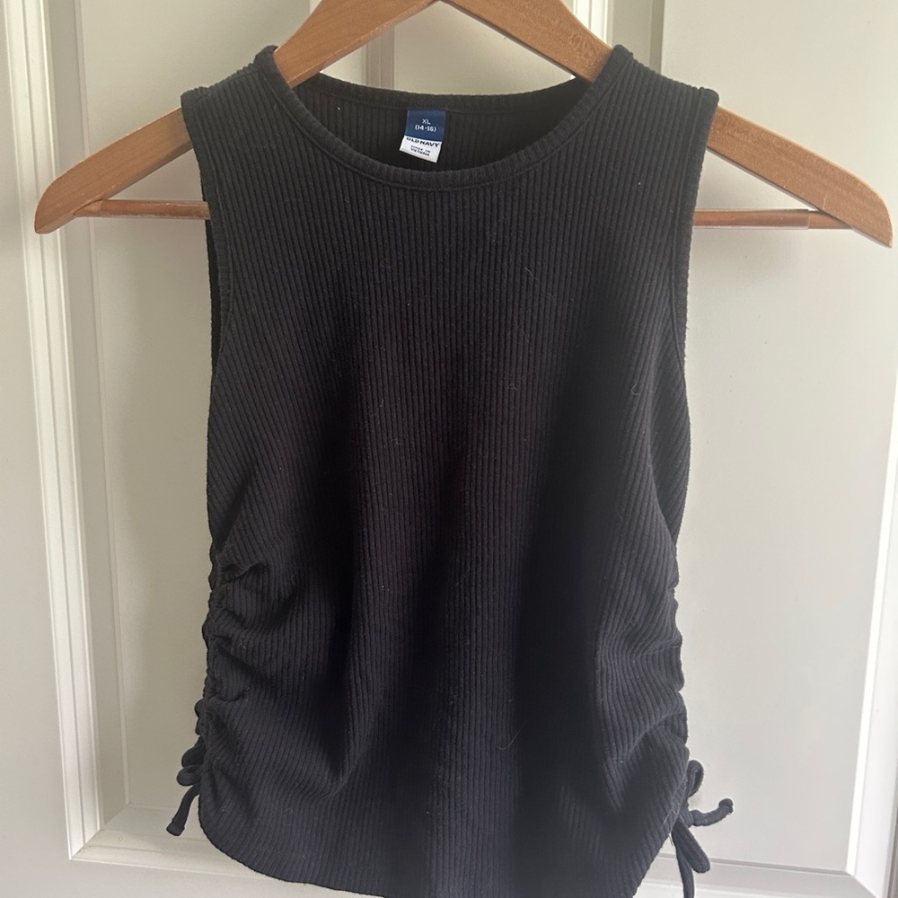 EUC barely worn Old Navy rib knit side cinch tie tank girls 14/16 black - Picture 2 of 6